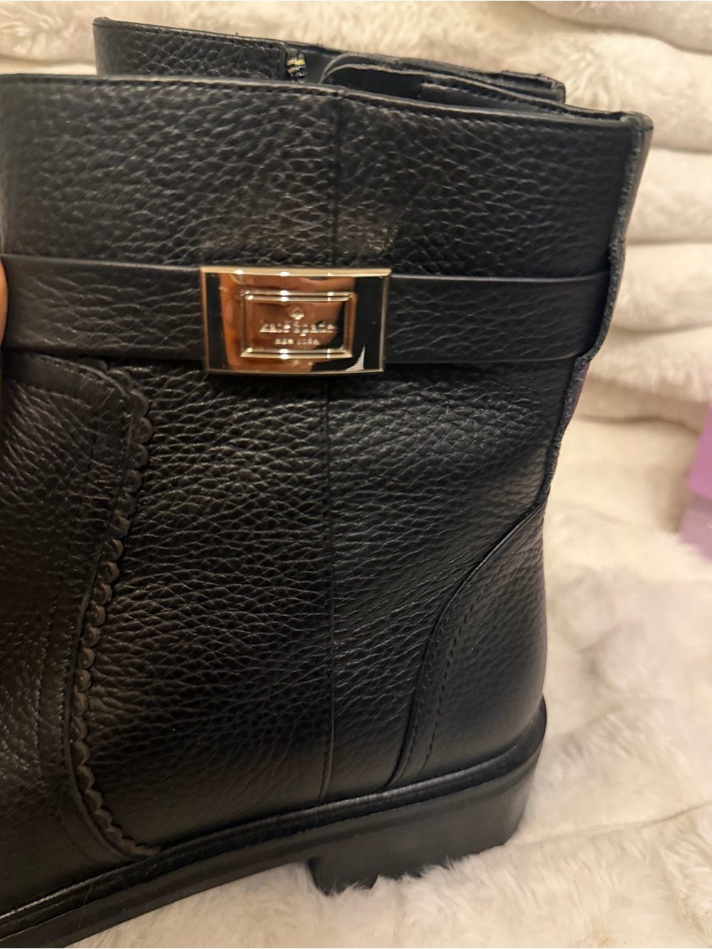 kate spade Black Leather Ankle Booties with Gold Accent - Picture 4 of 9